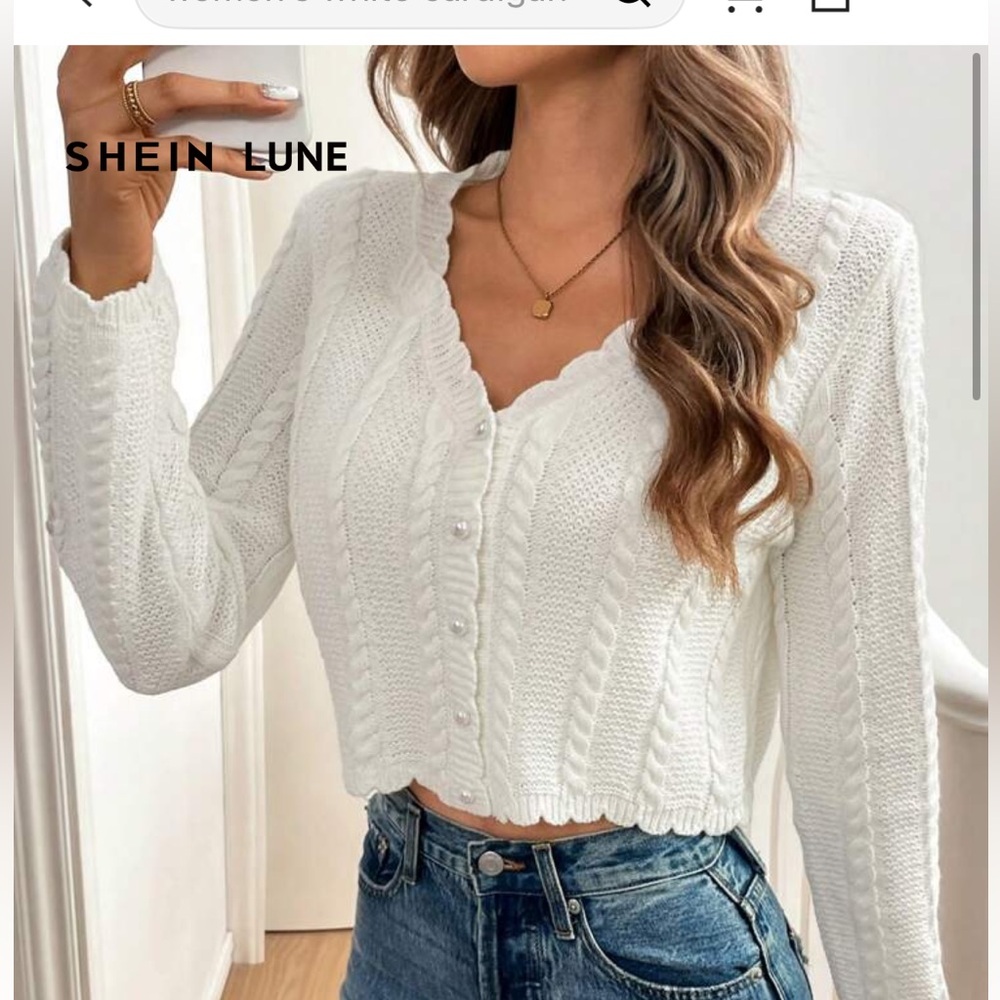 SHEIN White Cable Knit Cardigan
